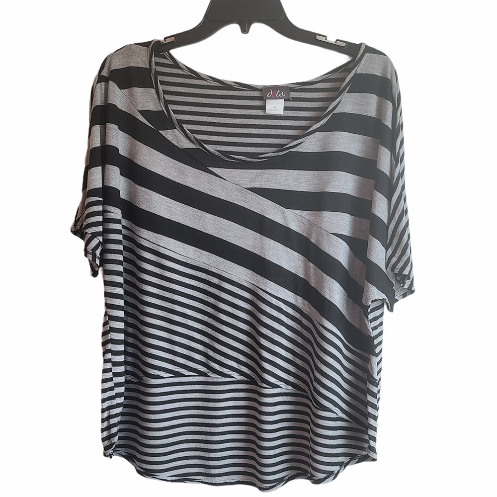 Dots Black and Gray Striped Top